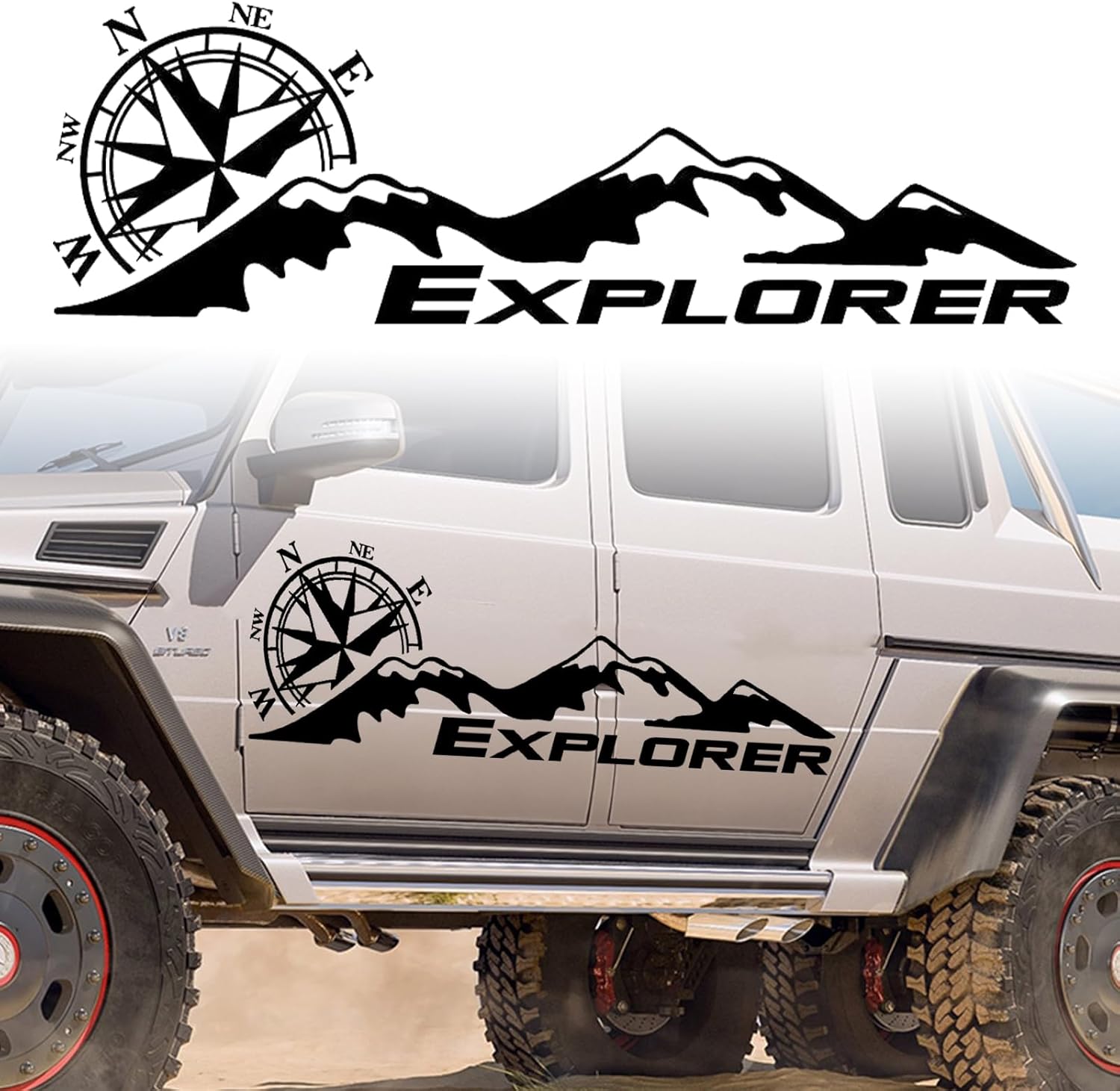 Mountain Compass Sticker for Car Hood, Auto Sticker Graphic Vinyl Decal Decoration Sticker for Side Door Trunk Vehicle Bodywork VR Off-Road SUV Die Cut Vinyl Decal
