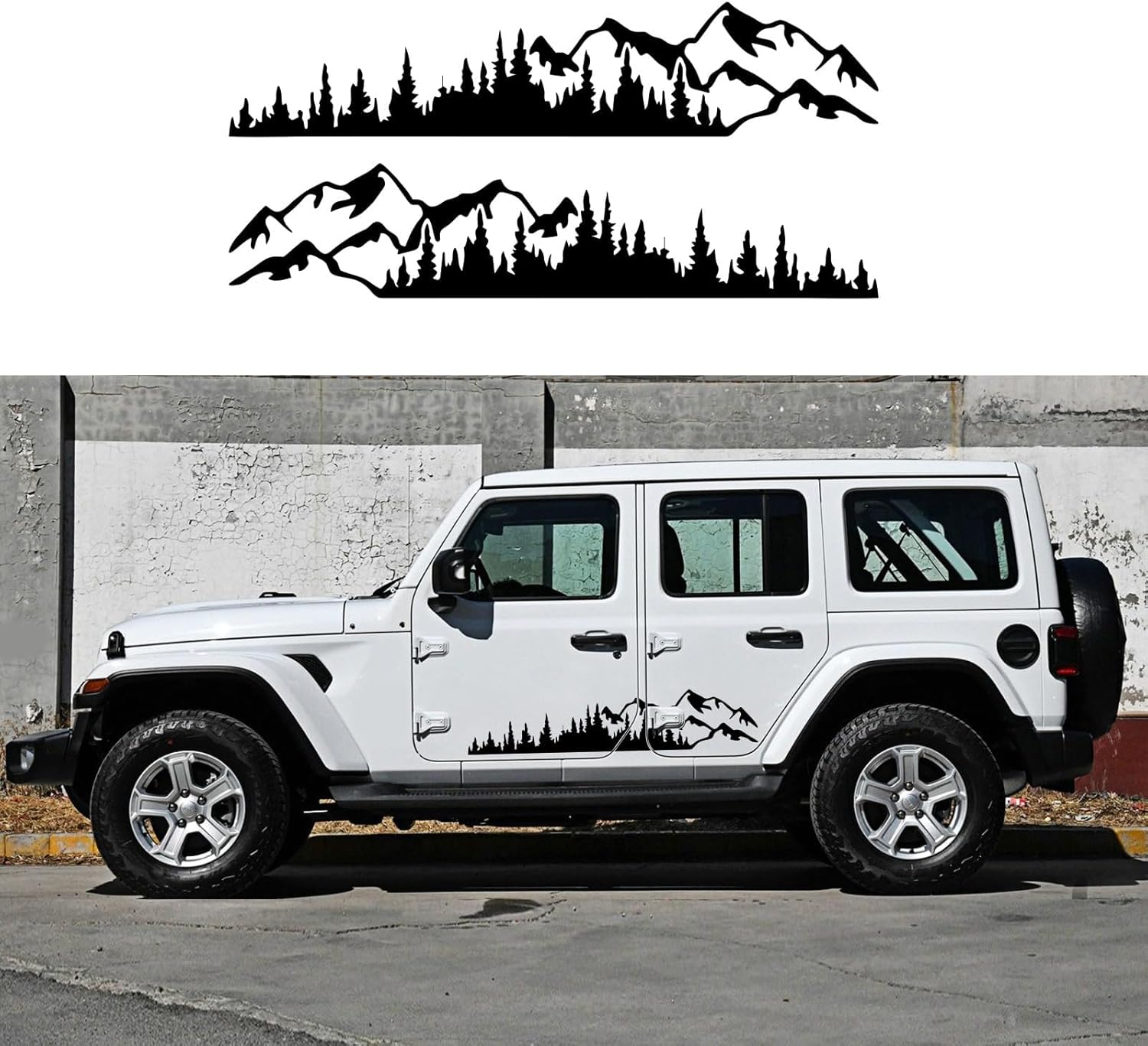 Mountain Tree Forest Graphic Car Sticker Waterproof Sunscreen Decorative Side Door Vinyl Decal Accessories for Pickup Truck SUV Off-Road RV Camper Transporter Die Cut Vinyl Decal