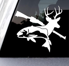 Fish Deer Gun Vinyl Die Cut Vinyl Decal/ Bumper For Windows, Cars, Trucks, Laptops, Etc.