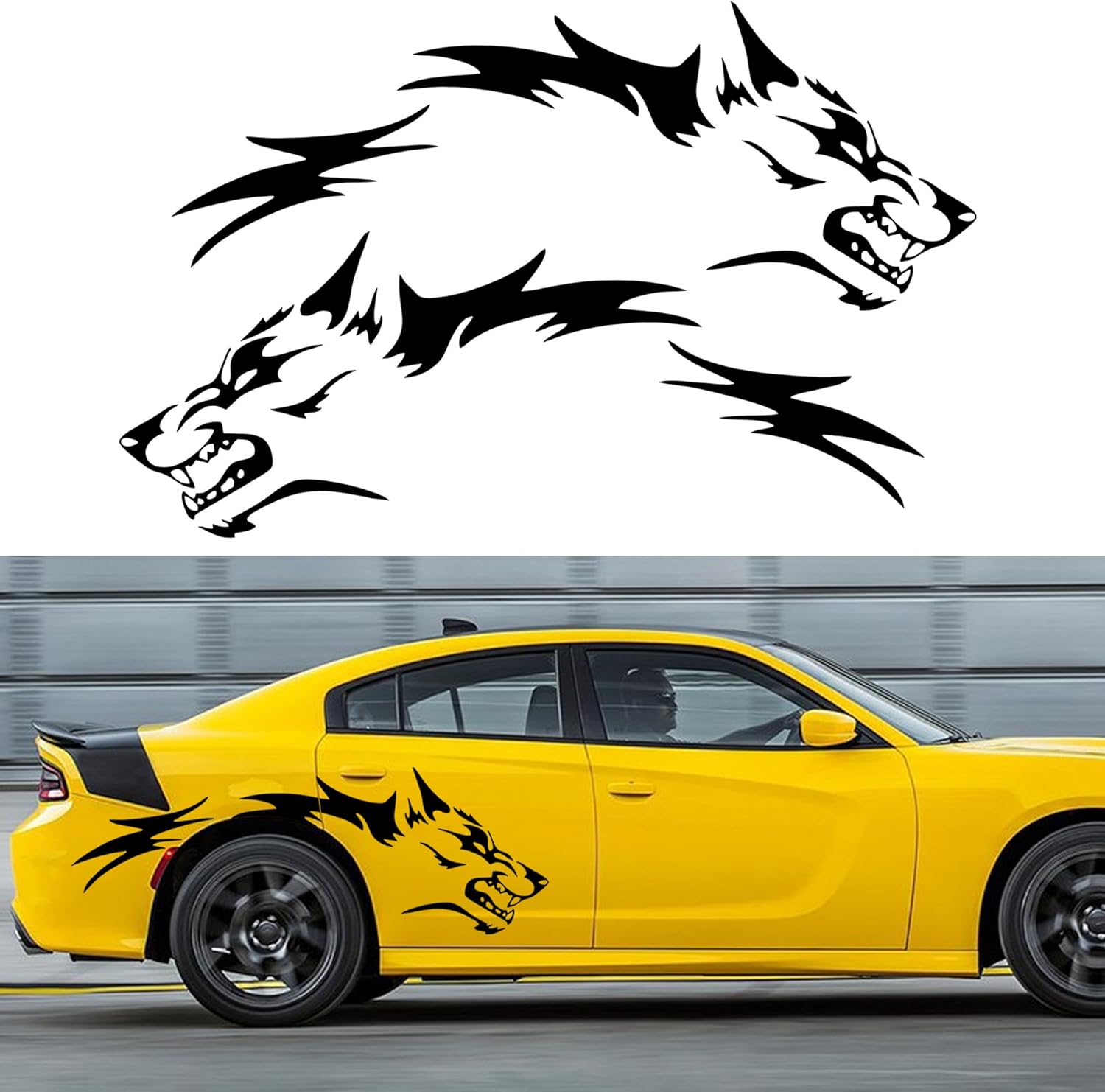 TOMALL 50'' 2Pcs Wolf Car Sticker Decal for Car Body Side Stickers Auto Wolf Graphics Racing Sports Stripes Stickers for SUV Off-Road Vehicles Car Hood Trunk Universal Waterproof Vinyl Sticker Die Cut Vinyl Decal