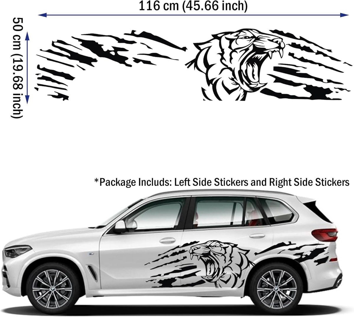 Growling Tiger Graphics Car Body Sticker - Self-Adhesive Tiger Decal - Racing Sports Car Side Door Sticker - Scratch Resistant Die Cut Vinyl Decal