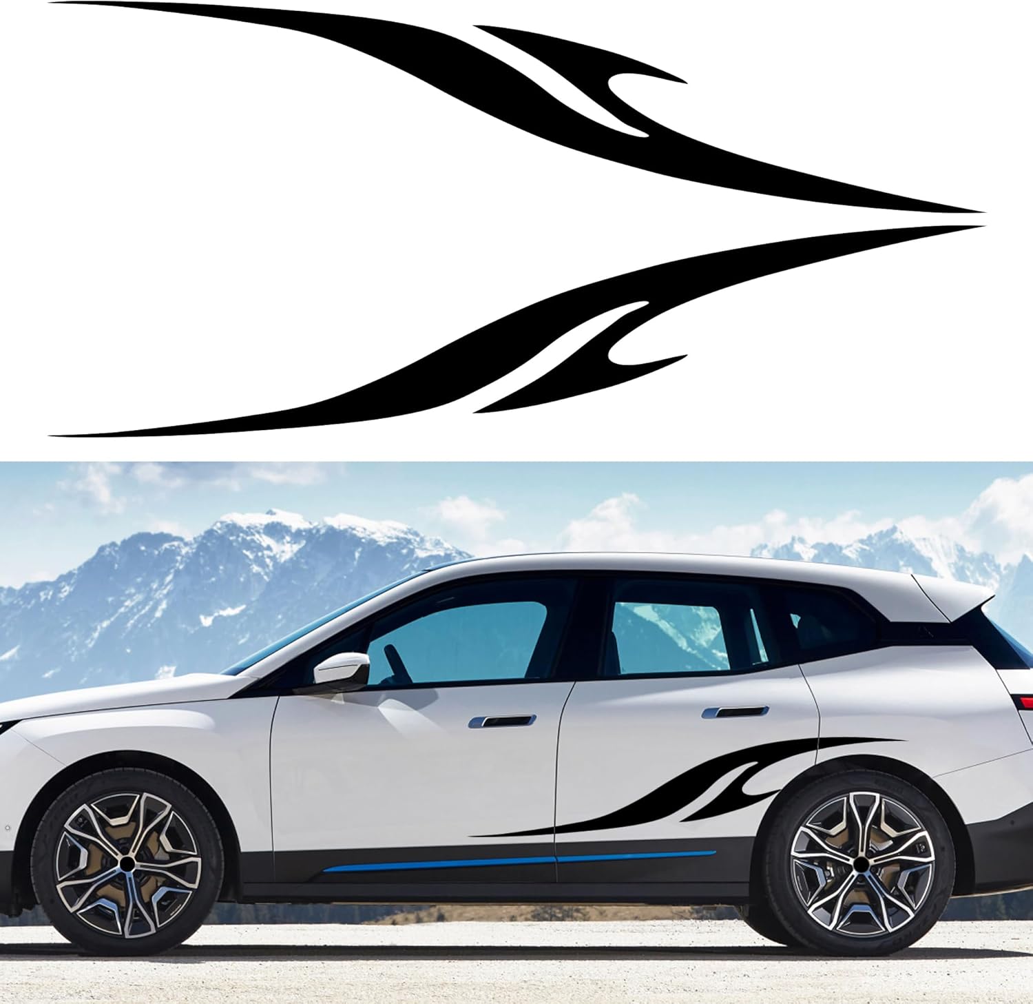 TOMALL 2Pcs 63'' Flame Graphics Stickers Car Body Side Skirt Decals Racing Sports Stripe Decals for Car Universal Vinyl Waterproof Decal Decoration for Truck SUV Off-Road Vehicles Accessories
