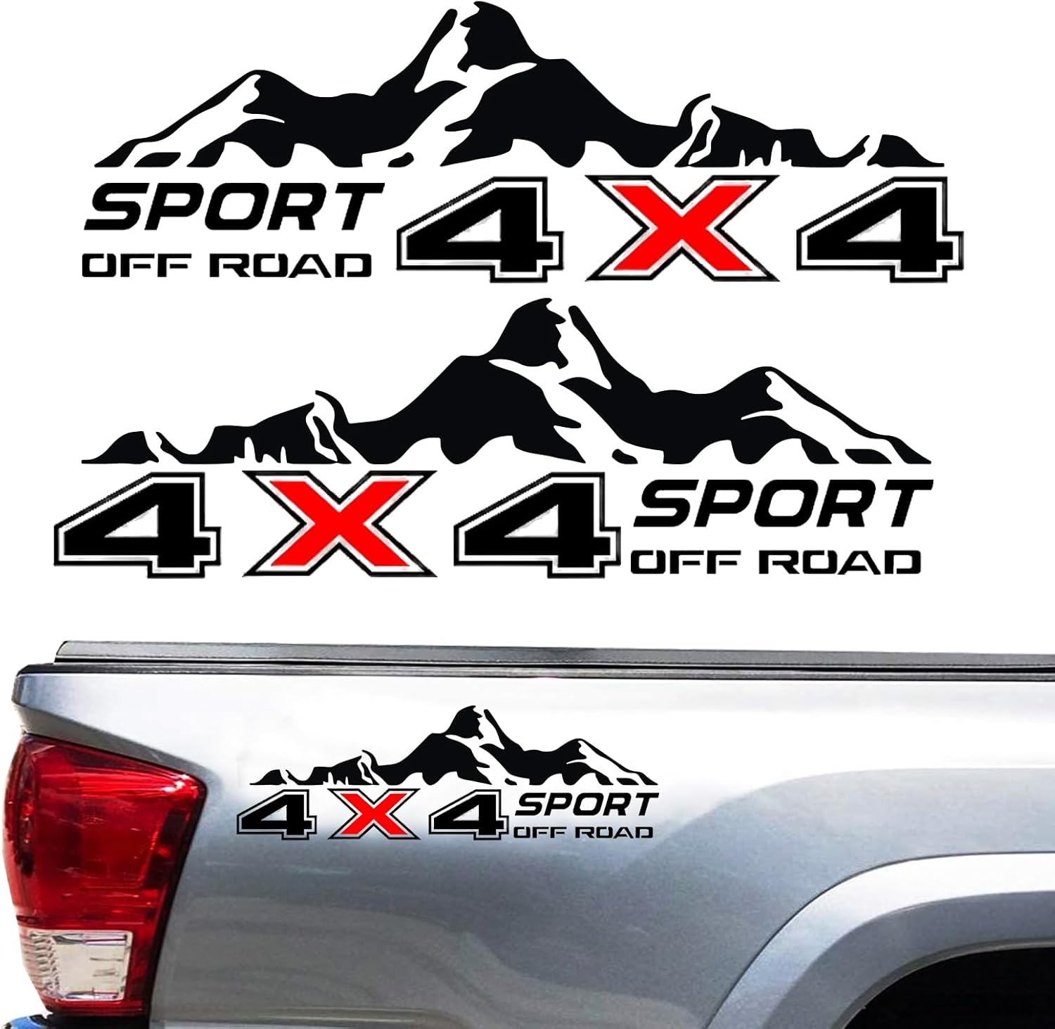 Off Road Sport with Mountain Pattern Decal Stickers 2Pcs, Vehicle Decor Accessories Compatible with Tacoma Tundra F150 RAM Wrangler Truck Pickup Bed Side Die Cut Vinyl Decal