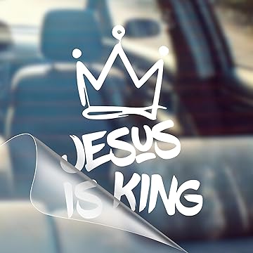 Jesus is King - Christian Jesus Cross Car Vinyl Decal Bumper Sticker for Car, Wall, Window, Vehicle, Weather Resistant, Viral Die Cut Vinyl Decal