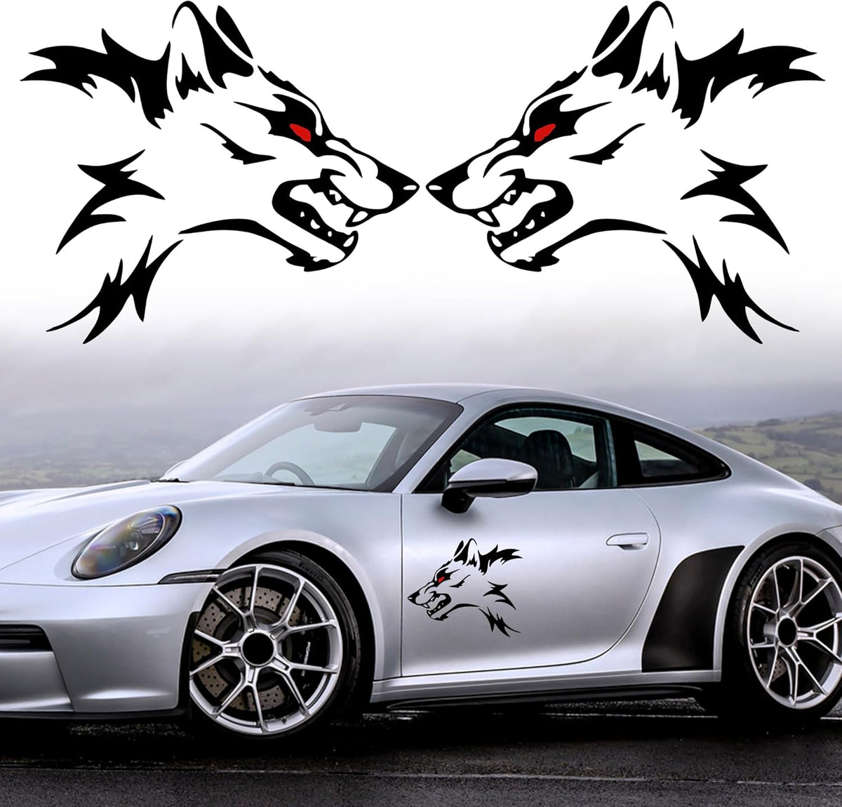 TOMALL 2Pcs Wolf Graphics for Car Body Side Door Stickers Animal Racing Sports Stripe Decals for Car Universal Vinyl Waterproof Wolf Head Decal for Truck SUV Off-Road Vehicle Sticker Decoration Die Cut Vinyl Decal