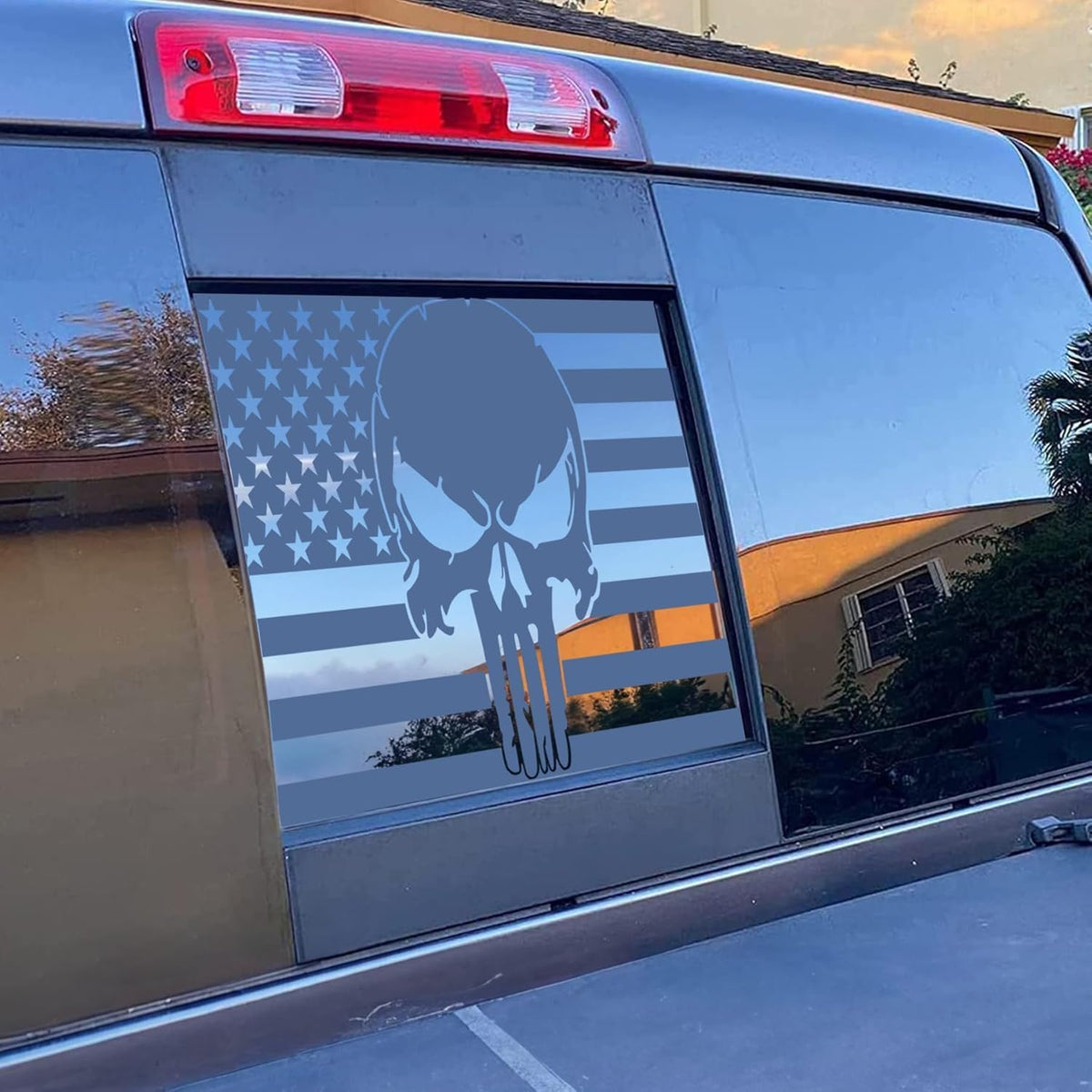 Matte Black Skull American Flagr Die Cut Vinyl Decal