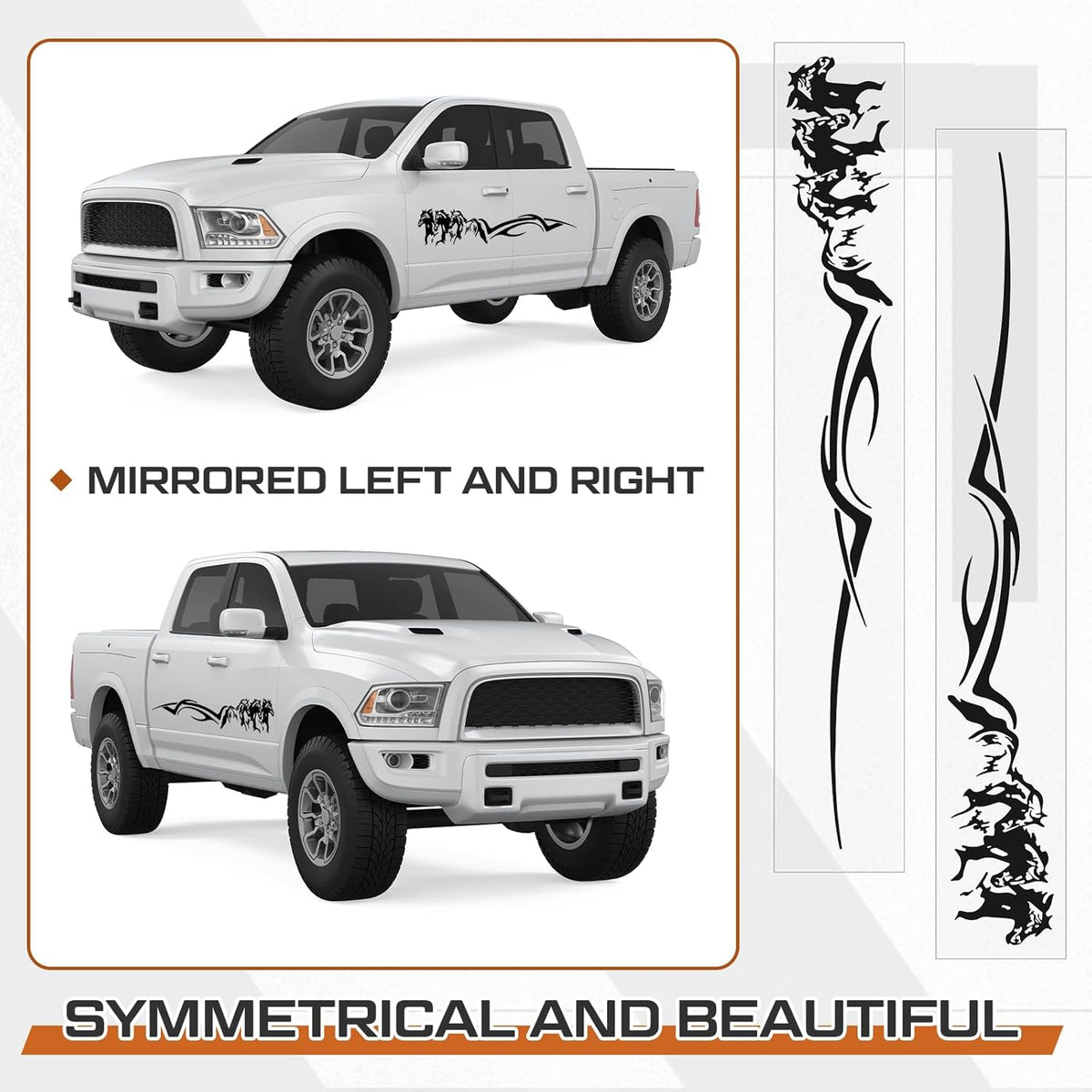 2 Pcs Horse Trailer Decals 63.5 x 8.5 Inch Self-Adhesive Car Side Body Stickers Black Vinyl Running Horse Graphic Decals for Trailer, Die Cut Vinyl Decal