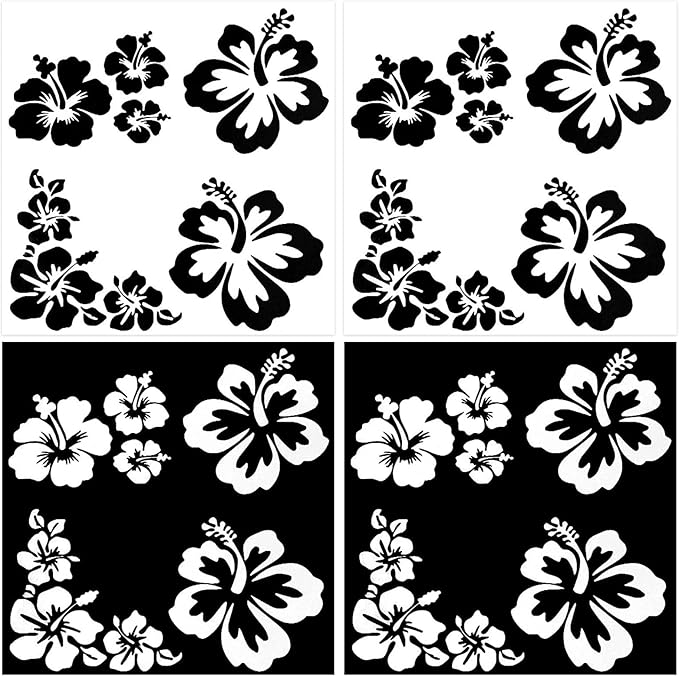 GORGECRAFT 2 Color 4 Sheets Hibiscus Flower Car Sticker, Die Cut Vinyl Decal