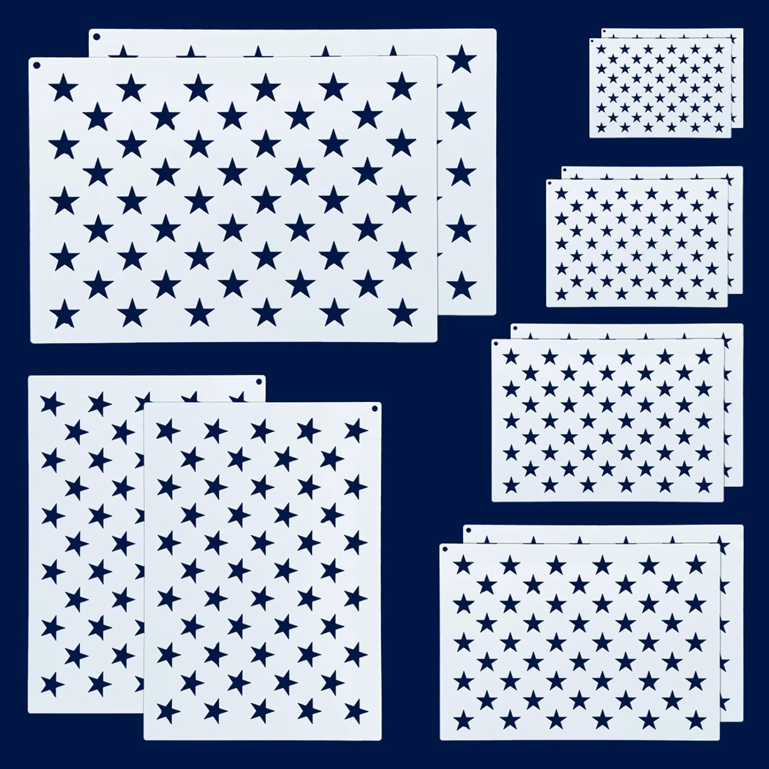 WISYOK 12 Pieces American Flag 50 Star Stencil Templates, 6 Sizes American Flag Templates, Ideal for DIY Crafts Design, Independence Day Project Die Cut Vinyl Decal