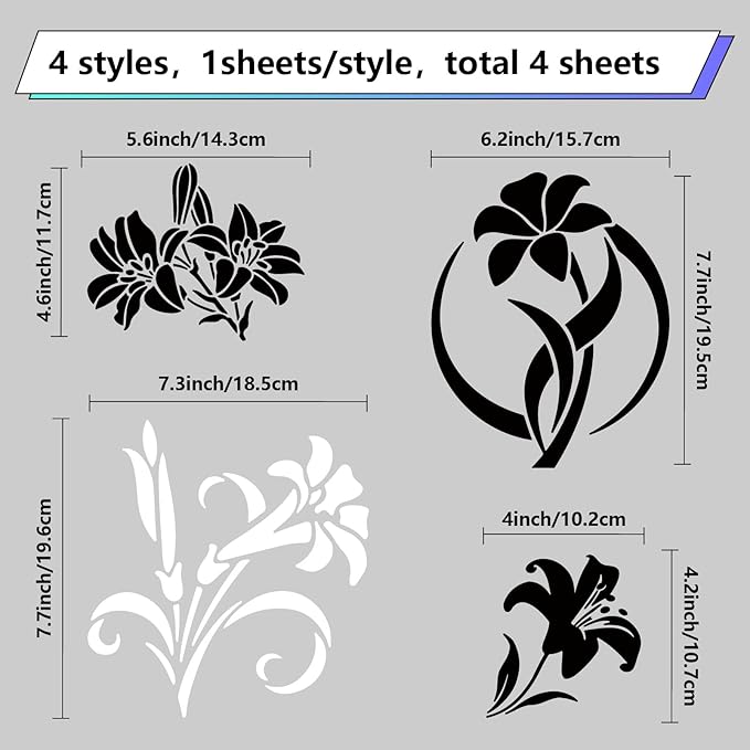 GORGECRAFT 4 Styles Lily Flower Car Sticker, Die Cut Vinyl Decal