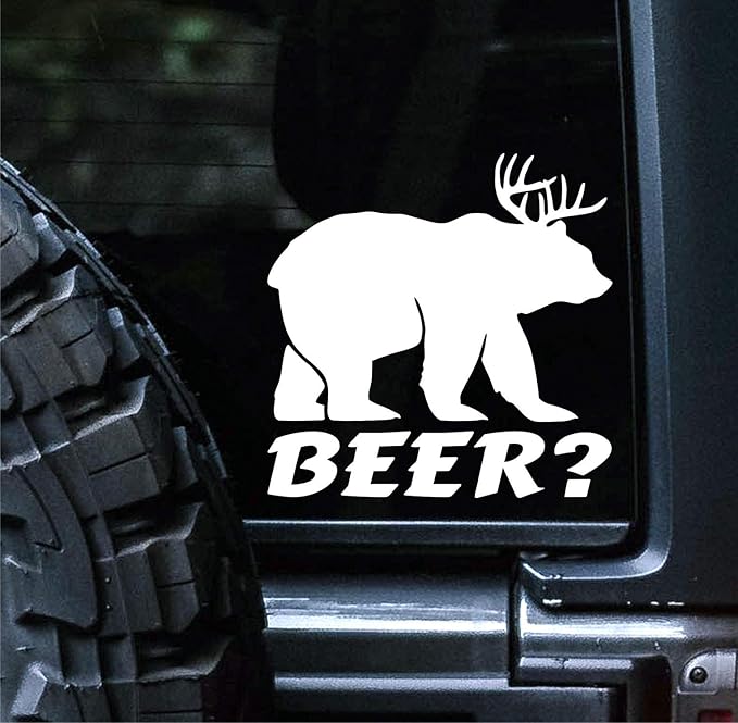 Bear Plus Deer Equals Beer Vinyl Die Cut Vinyl Decal/ Bumper For Windows, Cars, Trucks, Laptops, Etc.