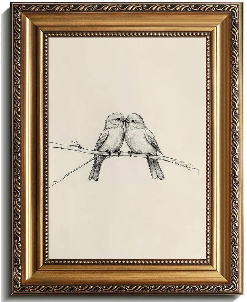 Vintage Gold Framed Wall Art Hummingbird Sketch Canvas  Die Cut Vinyl Decal