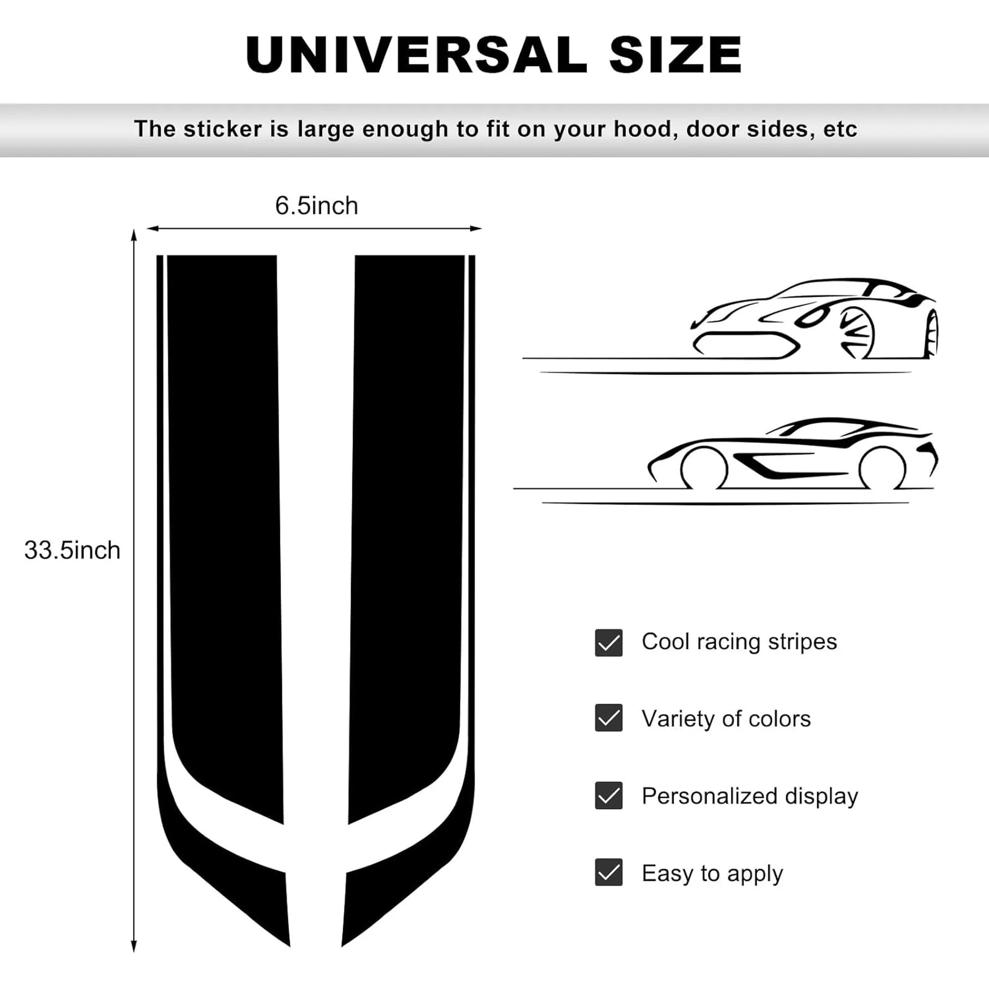 Car Hood Decal Sticker, Automotive Side Body Stripe Graphics Racing Bumper Sticker