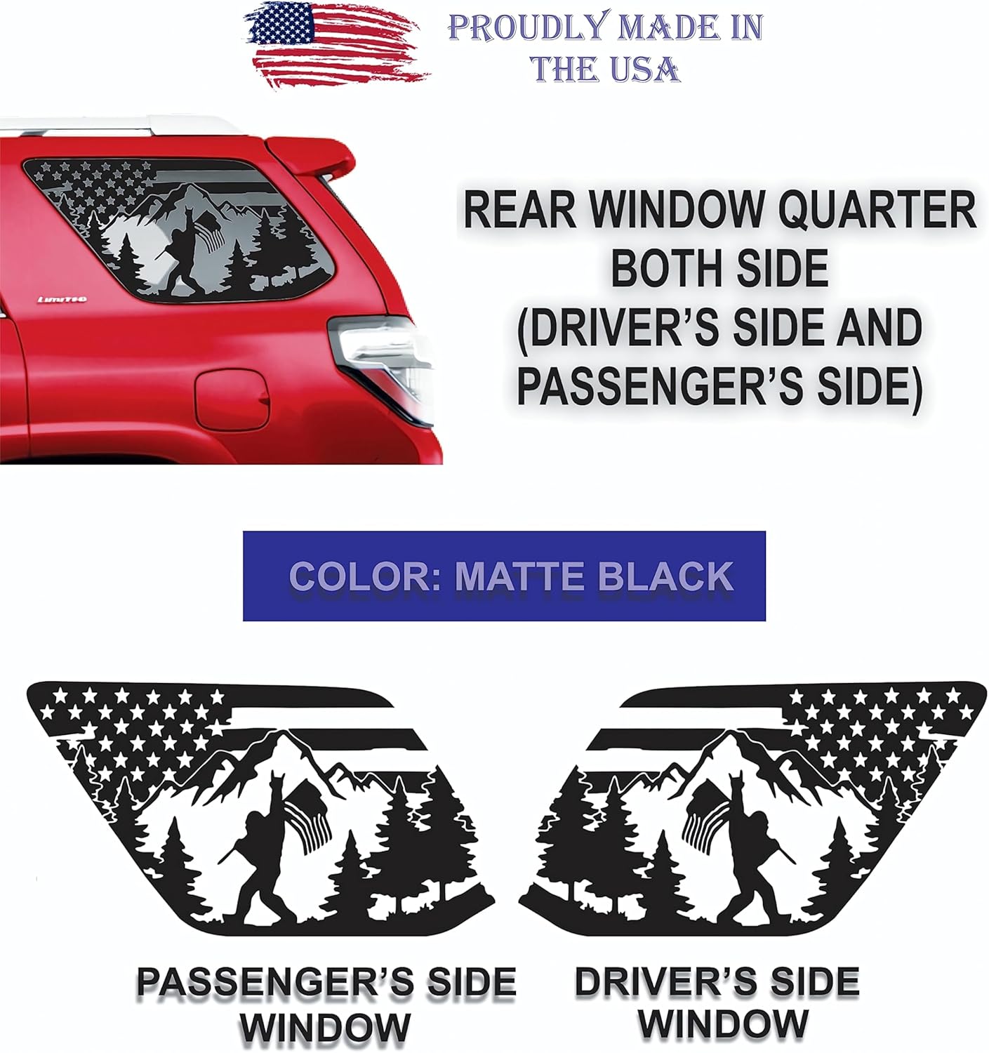 Compatible with Toyota 4Runner (2010-2024) | Precut Sasquatch Bigfoot Mountain Forest Scene Window Decals | Proudly Made in The USA | Matte Black Die Cut Vinyl Decal