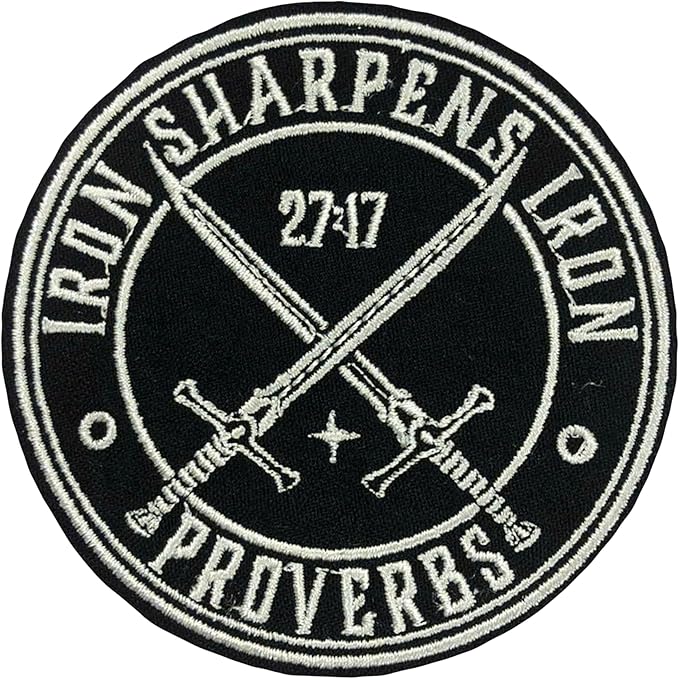 Iron Sharpens Iron Patch Proverbs 27 17 Embroidered Sticker For Windows, Cars, Trucks, Laptops, Etc.