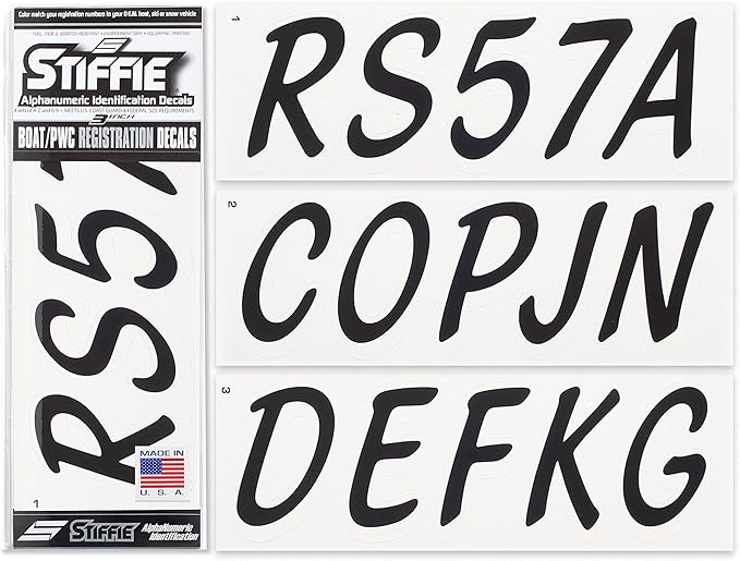 Whipline Solid Black/White 3" Alpha-Numeric Registration, Die Cut Vinyl Decal