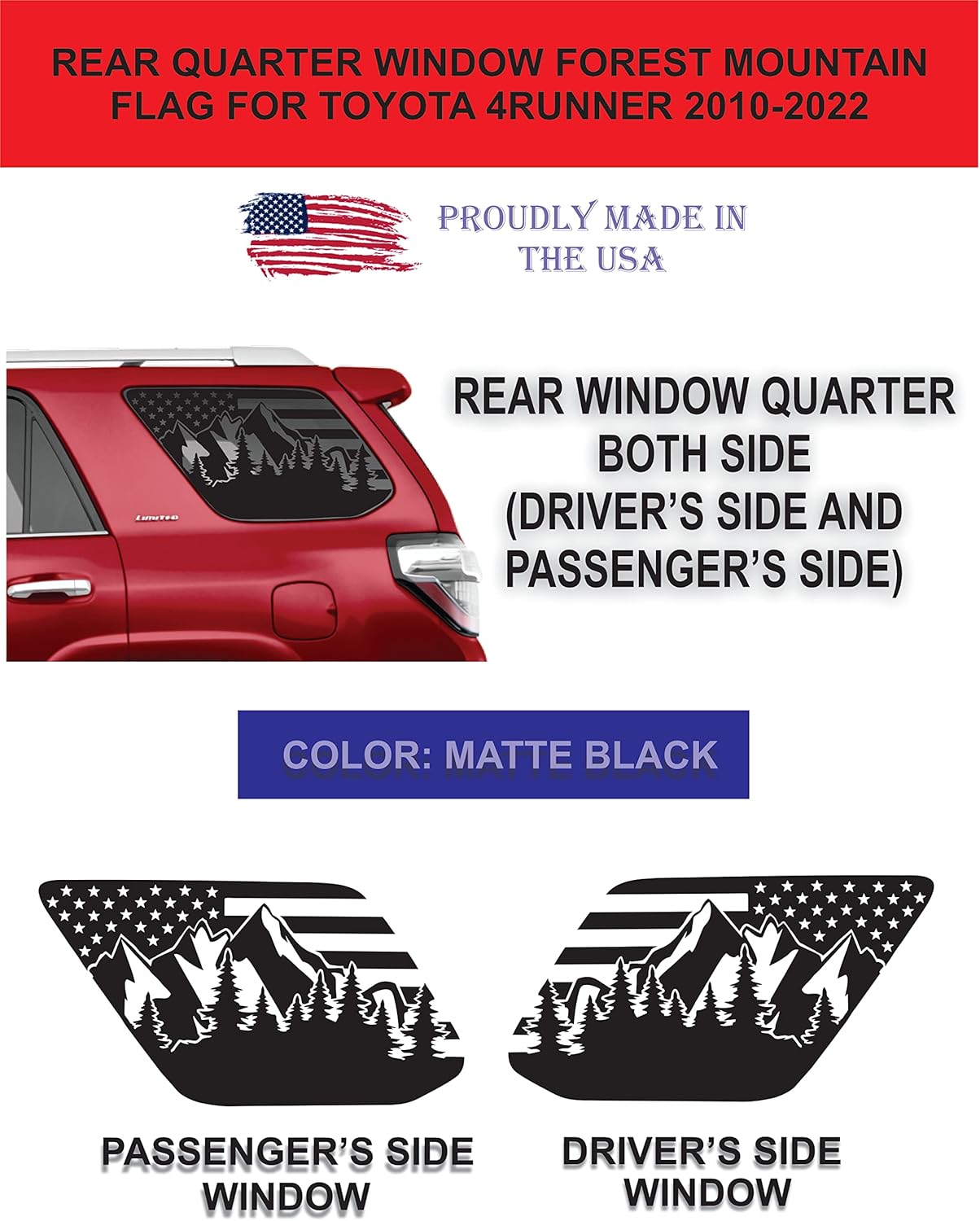 Fit for (2010-2024) Toyota 4Runner | Precut US Flag Outdoor Forest Mountain Scene Window Decals Sticker  Die Cut Vinyl Decal