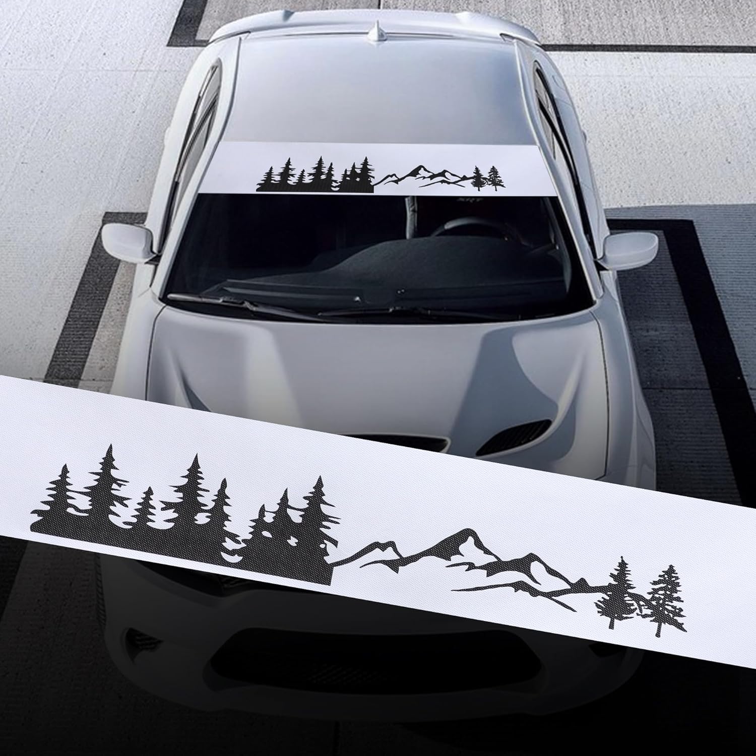 TOMALL 51'' Mountain Tree Forest Vinyl Decals for Car Front Rear Windshield Auto Mountains Graphic Stickers Waterproof Transparent Decoration for Car Window Vehicles Universal Decals Accessories-Black Die Cut Vinyl Decal