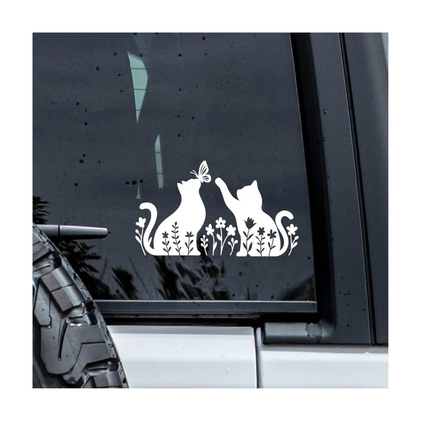 MYMKO Butterfly Floral Cat Decal, Wildflower Car Window Decals Die Cut Vinyl Decal