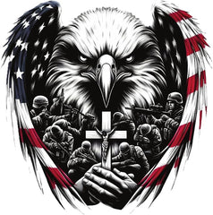Patriotic American Eagle with Praying Soldiers Vinyl Decal For Windows, Cars, Trucks, Laptops, Etc