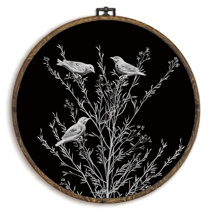 KFXHANGD Minimalist Botanical Bird Round Wall Art Framed Die Cut Vinyl Decal