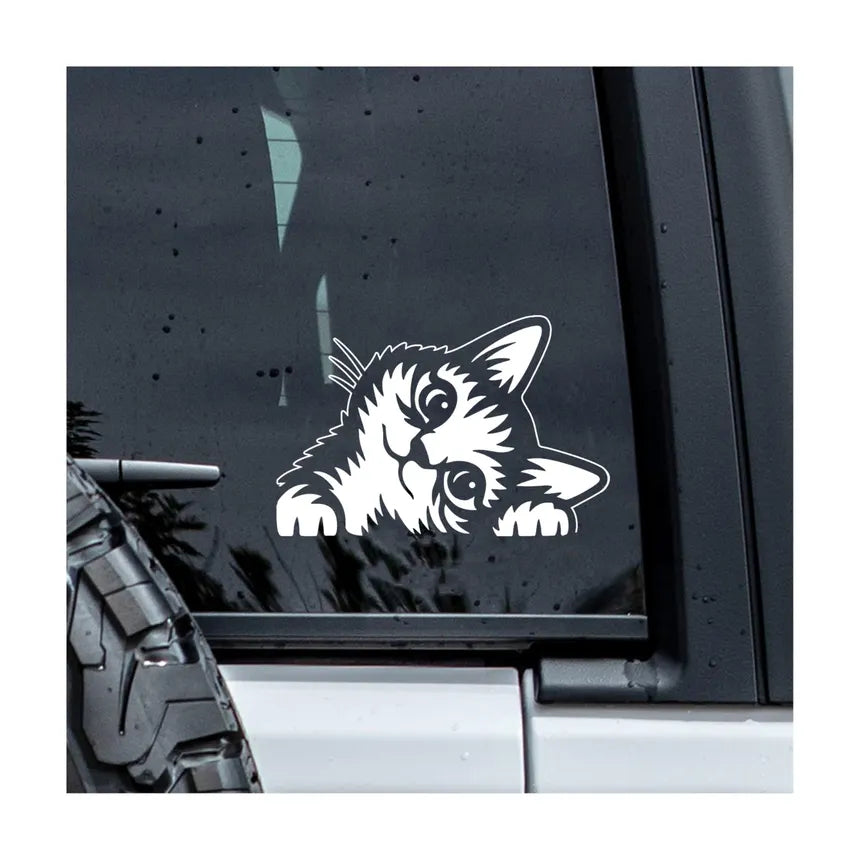 MYMKO Cat Peeking Decal, Funny Pet Mom Car Window Decals Die Cut Vinyl Decal