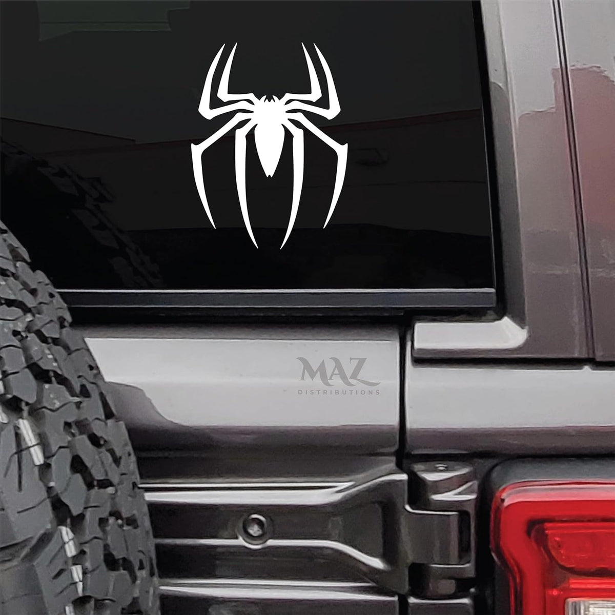 MAZ DISTRIBUTIONS - Spider Sticker – Vinyl Spiderman Decal for Car, Truck, SUV and Van – Indoor and Outdoor Use for Wall – Waterproof Decal for Laptop, iPad and Cup – Balck and White MAZ 441 Die Cut Vinyl Decal