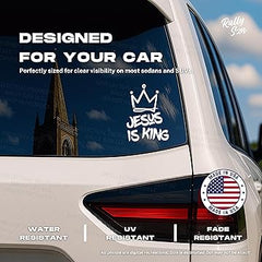 Jesus is King - Christian Jesus Cross Car Vinyl Decal Bumper Sticker for Car, Wall, Window, Vehicle, Weather Resistant, Viral Die Cut Vinyl Decal
