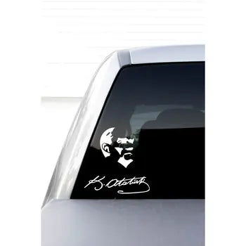 White 3D Vinyl Window Decal for Cars & Motorcycles Ataturk Pattern Decorative Signature Sticker Die Cut Vinyl Decal