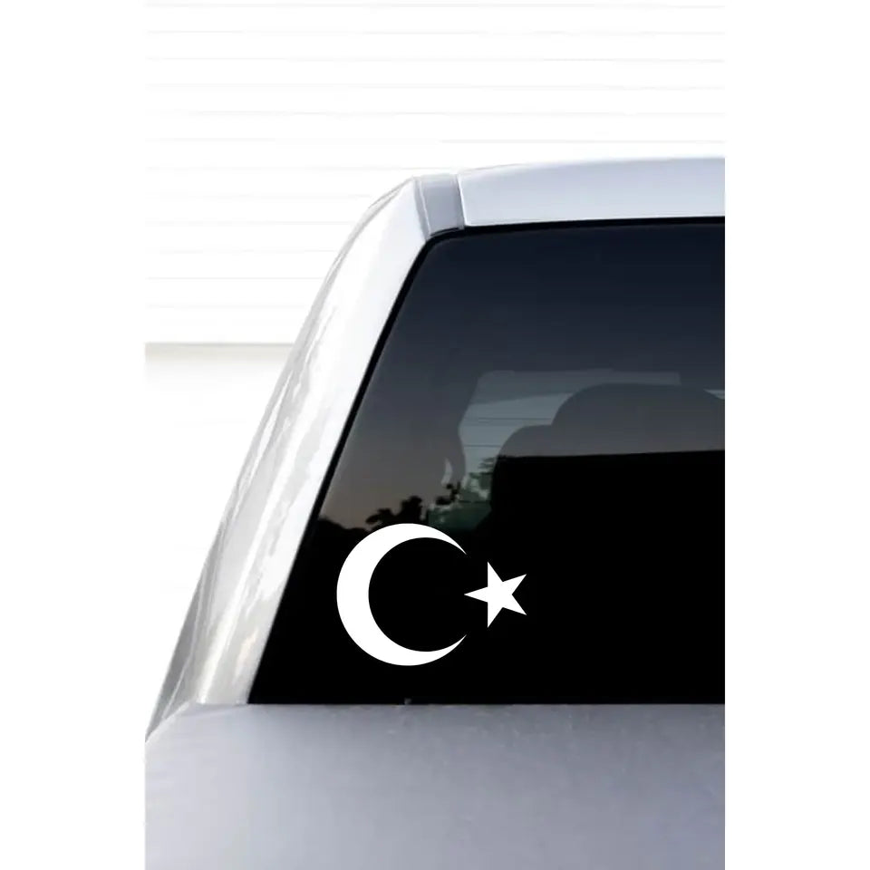 Crescent Star Motif Window Sticker for Cars and Motorcycles White Label Die Cut Vinyl Decal