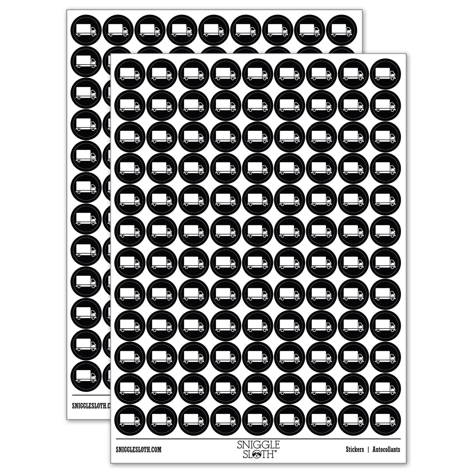 Delivery Truck Vehicle Icon 200+ Round Stickers - Black - Matte Finish Die Cut Vinyl Decal/ Bumper For Windows, Cars, Trucks, Laptops, Etc.