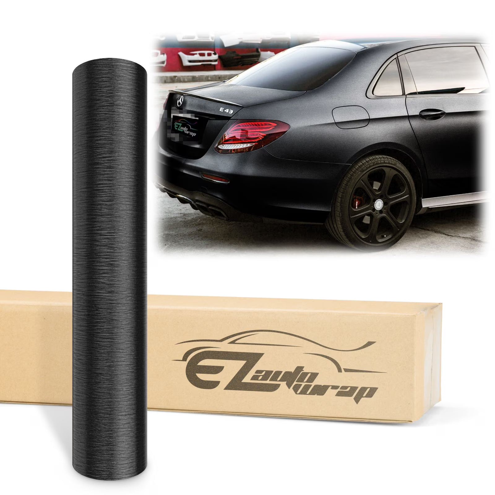 EZAUTOWRAP Brushed Aluminum Black Car Vinyl Wrap Vehicle Sticker Decal Film Sheet With Air Release Technology Peel And Stick  Die Cut Vinyl Decal/ Bumper For Windows, Cars, Trucks, Laptops, Etc.