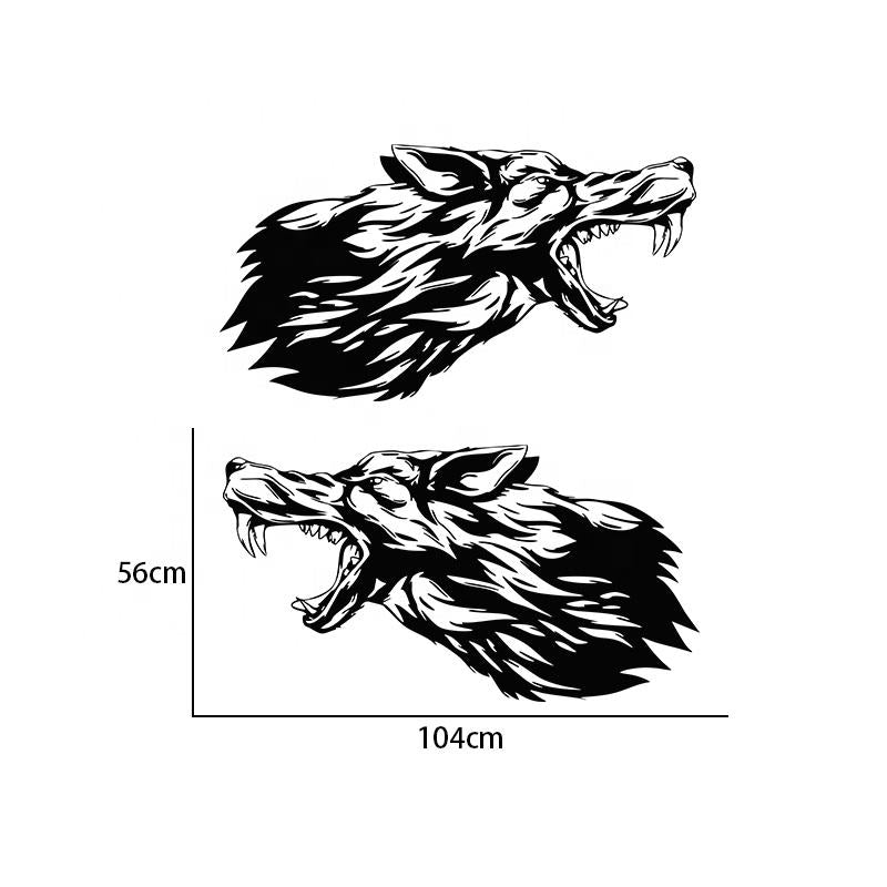 Creative 2pcs Fierce Wolf Car Body Side Skirt Sticker, Die-Cut Decal