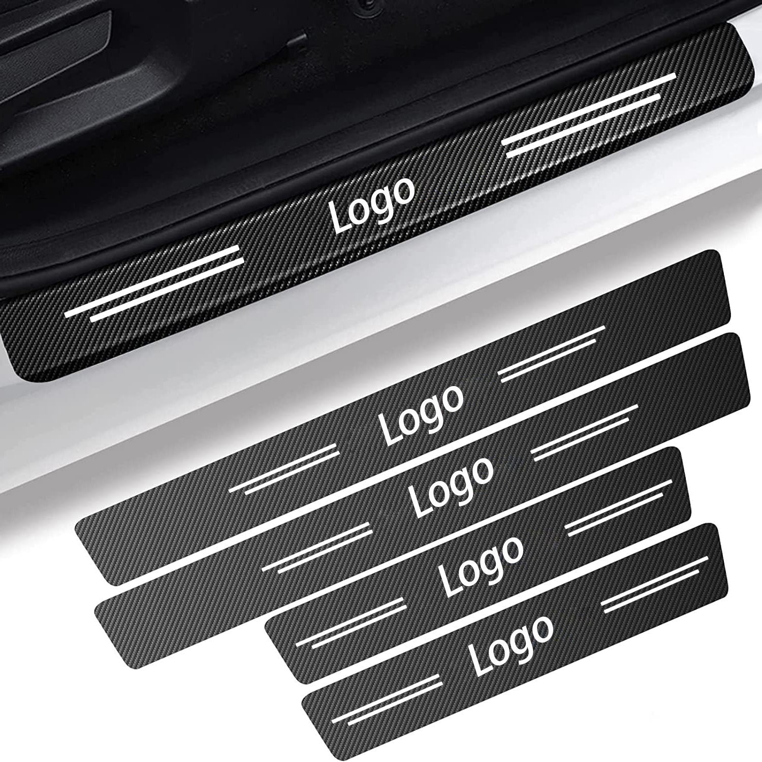 Factory Custom Carbon Fiber Leather Door Sill Protector, Die-Cut Decal