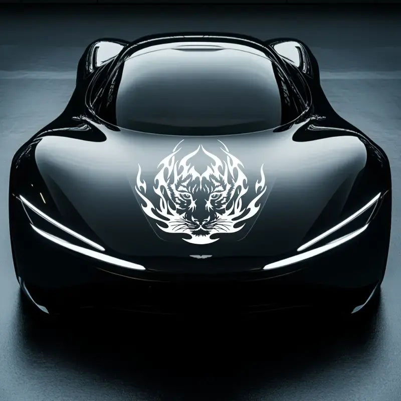 Flaming Predator Auto Fierce Tiger Head Hood Decal Car, Die-Cut Decal