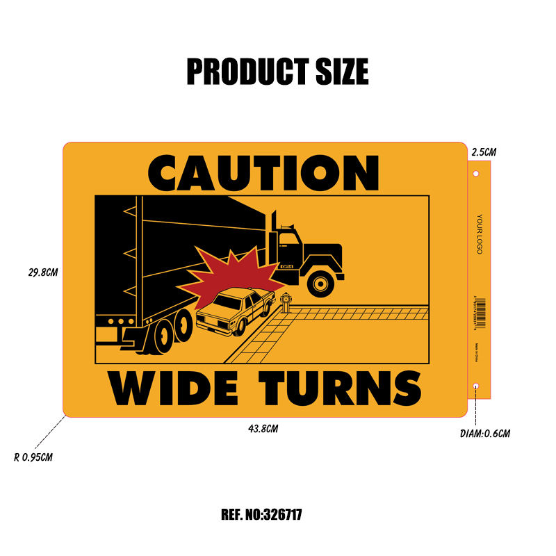 Caution Wide Turns Truck Decal with Truck, Die-Cut Decal