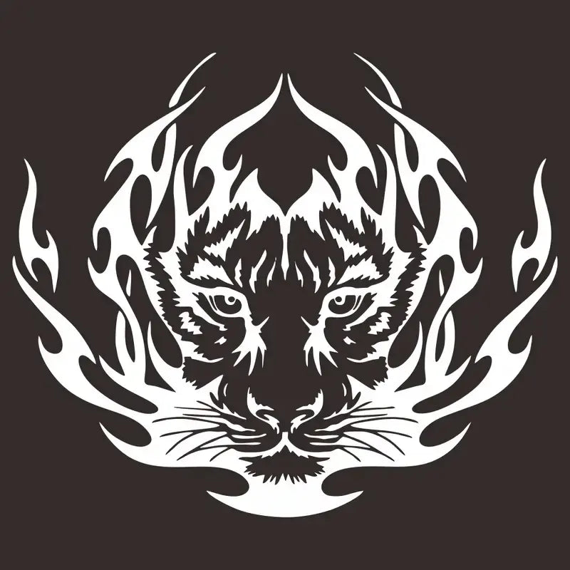 Flaming Predator Auto Fierce Tiger Head Hood Decal Car, Die-Cut Decal