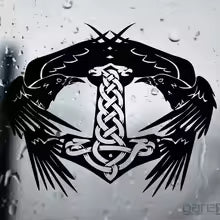 Nordic Thor Hammer Vikings Wall Sticker Anime Mjölnir and Huginn & Munin Weapon Wall Decal Bedroom Vinyl Home Decor Die Cut Vinyl Decal
