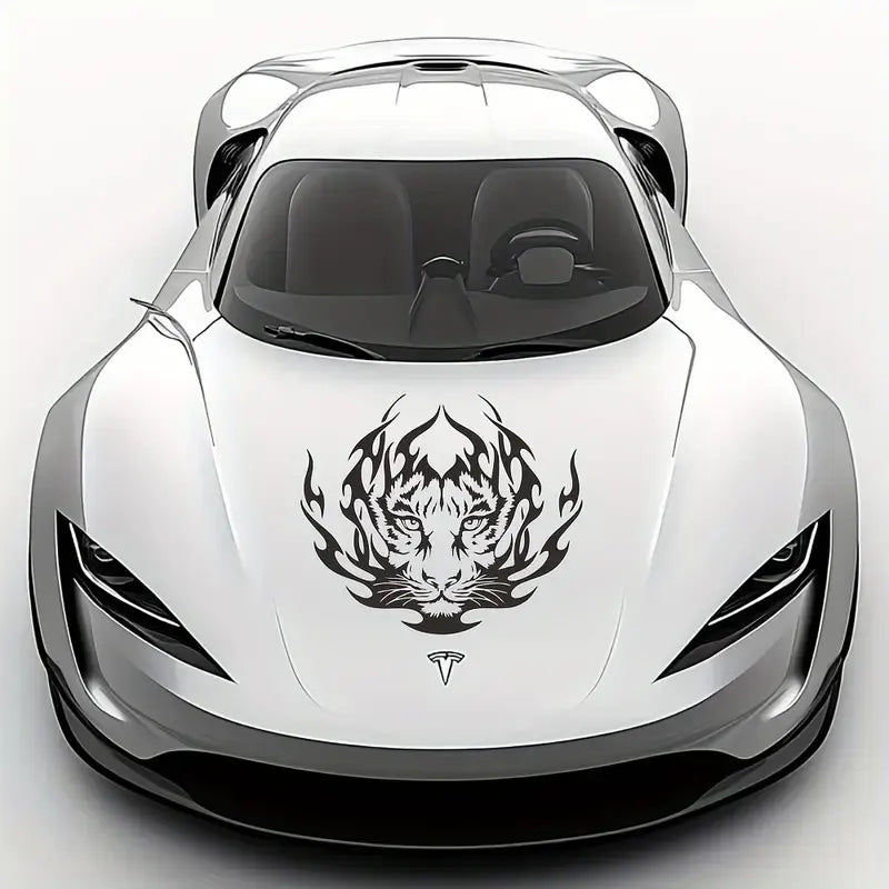 Flaming Predator Auto Fierce Tiger Head Hood Decal Car, Die-Cut Decal