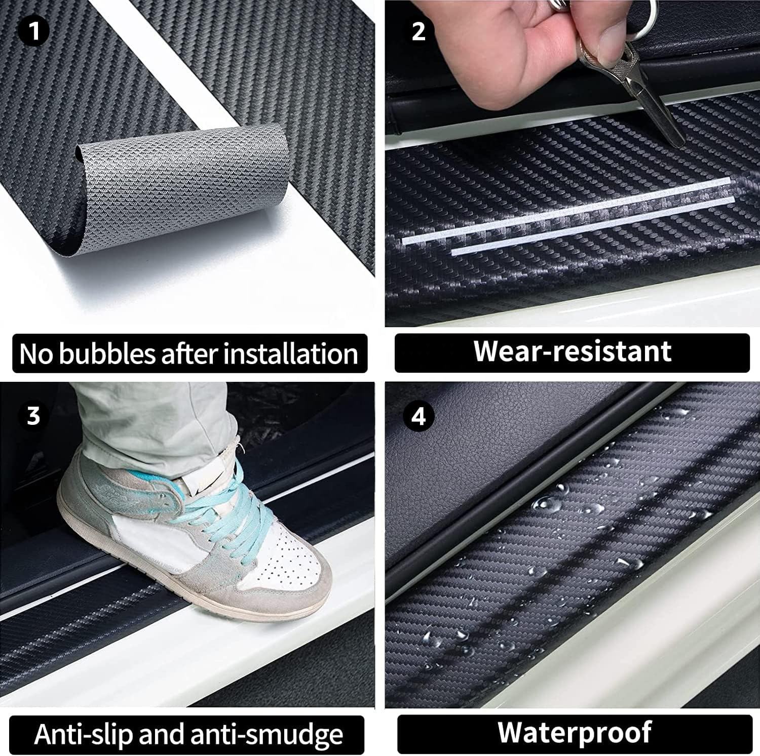 Factory Custom Carbon Fiber Leather Door Sill Protector, Die-Cut Decal
