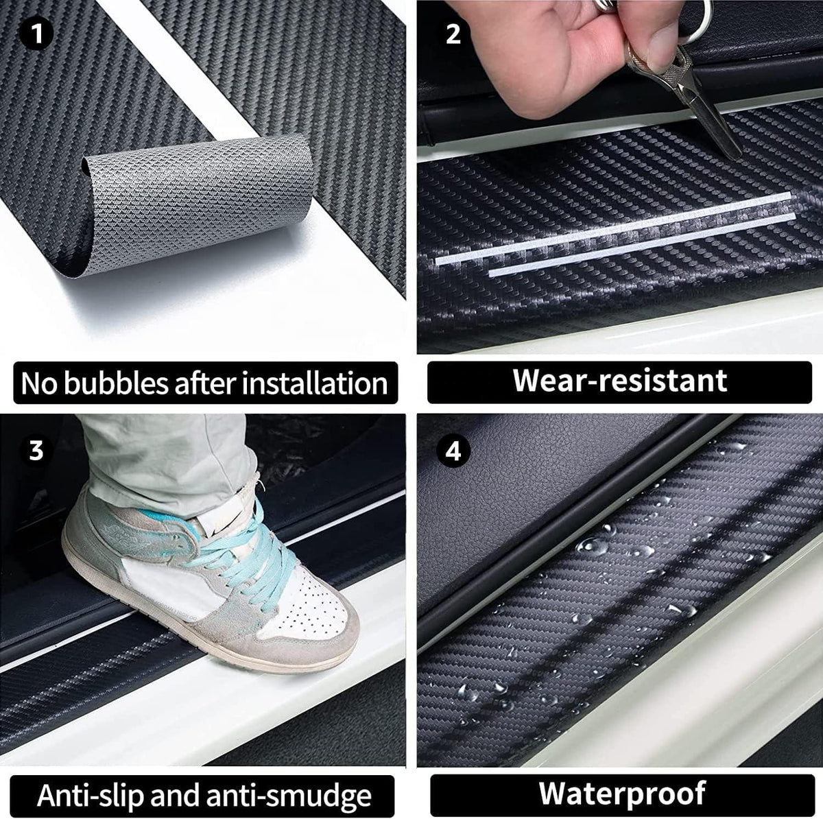 Factory Custom Carbon Fiber Leather Door Sill Protector, Die-Cut Decal