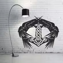 Nordic Thor Hammer Vikings Wall Sticker Anime Mjölnir and Huginn & Munin Weapon Wall Decal Bedroom Vinyl Home Decor Die Cut Vinyl Decal