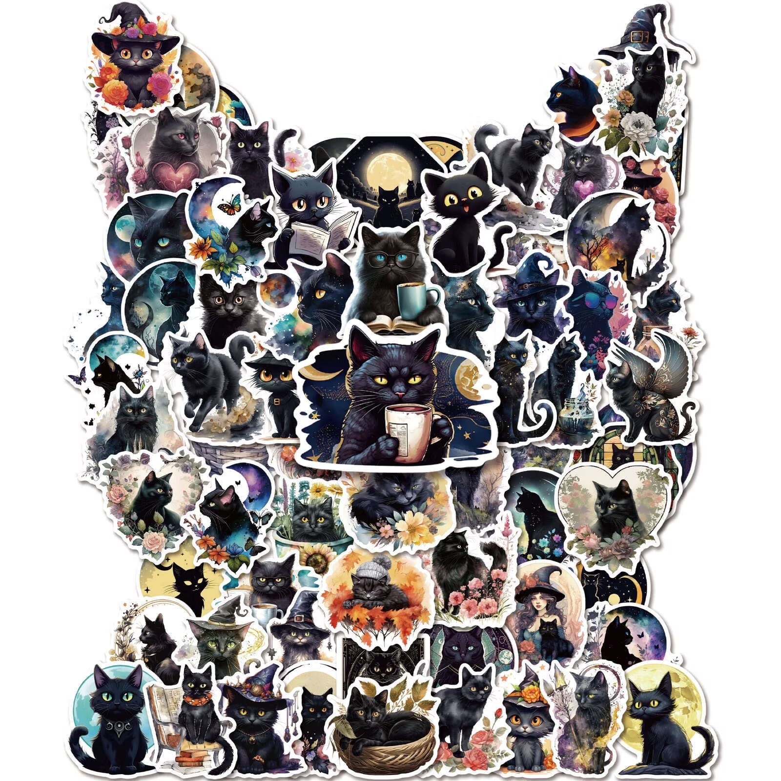 MiStar 100 PCS Black Cat Stickers, 3.15" Cat Stickers Pack, Aesthetic Vinyl Waterproof Stickers for Water Bottles Laptop Phone Case Luggage Car, Black Cat Decor Decal for Halloween  Die Cut Vinyl Decal/ Bumper For Windows, Cars, Trucks, Laptops, Etc.