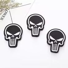 PVC Punish Skull Morale Emblem Night Luminous Skeleton Head Patch Hook Backing Attachment for Tactical Backpack Rubber Cap Badge Die Cut Vinyl Decal
