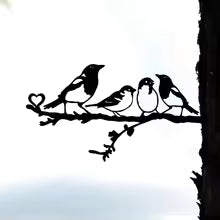 HelloYoung 4 Birds Metal Wall Art Decor Outdoor Garden Yard Patio Statue, Steel Silhouette Stake Die Cut Vinyl Decal