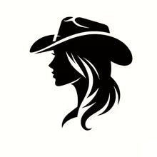 2D Flat, Western Cowgirl Vinyl Decal - Durable Self-Adhesive 2D Car Sticker with Black Silhouette, Flowing Hair & Cowboy Hat Des  Die Cut Vinyl Decal