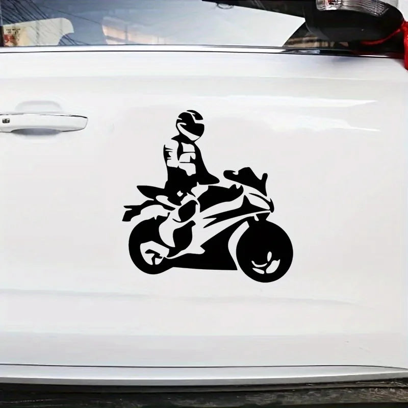 1PC Motorcycle Rider Sticker Black White Silhouette Design Adhesive Decal for Car Laptop Decorative  Die Cut Vinyl Decal
