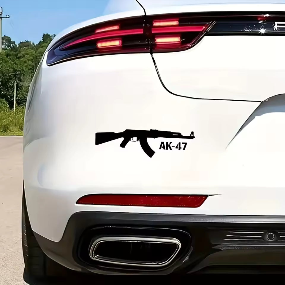 1PC AK-47 Auto Sticker, Black Gun Design Decal, Durable Self-Adhesive Vinyl, Auto Styling Accessory Die Cut Vinyl Decal