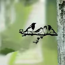 HelloYoung 4 Birds Metal Wall Art Decor Outdoor Garden Yard Patio Statue, Steel Silhouette Stake Die Cut Vinyl Decal