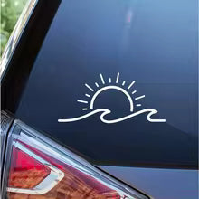 Beach-Ready Car Accessories: Sun & Wave Vinyl Stickers for Your Bumper, Truck, or Notebook! Die Cut Vinyl Decal